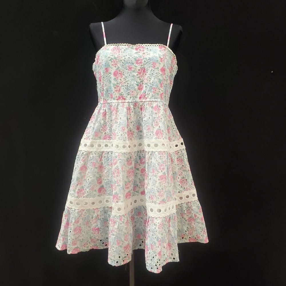 Altard State Womens Square Neck Tiered 90s Ribbon Mini DressSize L Floral Boho